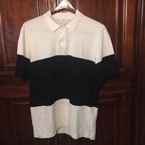 Celio Men’s Striped Polo Shirt Black and white stripe  cotton Size L